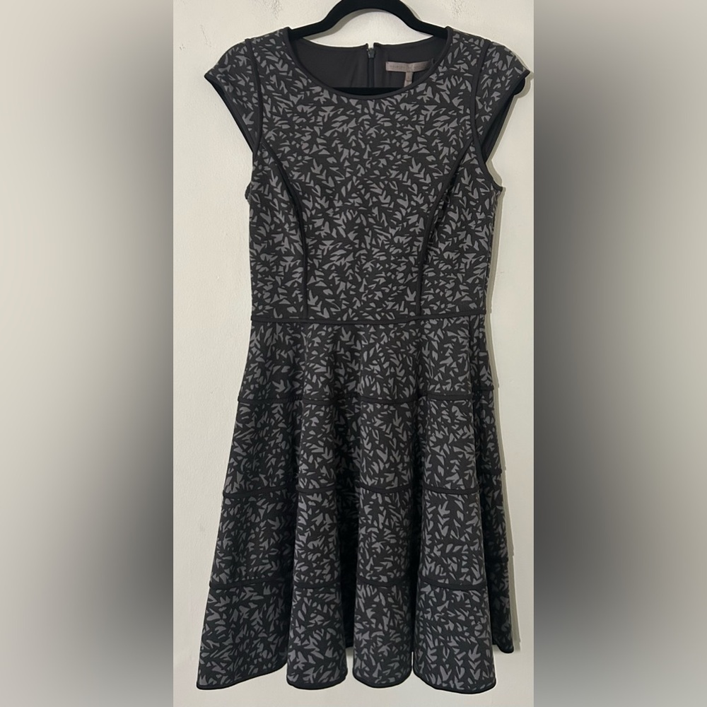 Halston Heritage Black and Gray Leaf Pattern Mini Dress